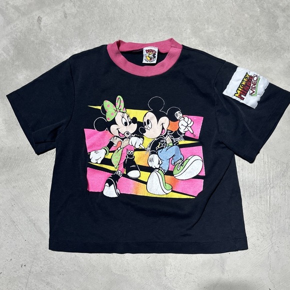 Vintage Mickey Minnie Mouse Disney by Jog Togs T-Shirt 3T Neon Ringer 90s Kids
